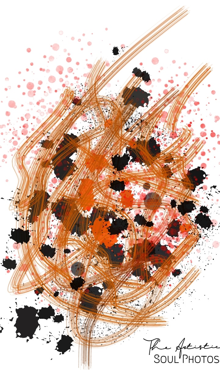 Red brush paint stroke on black splash dots