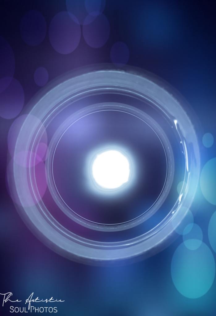 Blue Bokeh of water drop under microscope